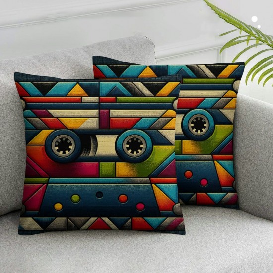 Ulloord Beauty Retro 80'S Cassette Tape Music Lover Hidden Zipper Home Sofa Decorative Throw Pillow Cover Cushion Case Square  Design Printed Pillowcase