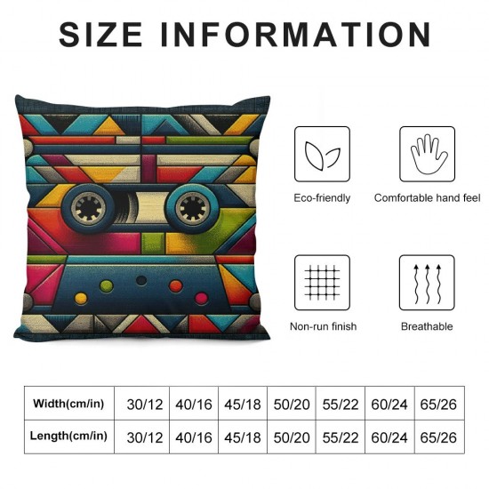 Ulloord Beauty Retro 80'S Cassette Tape Music Lover Hidden Zipper Home Sofa Decorative Throw Pillow Cover Cushion Case Square  Design Printed Pillowcase