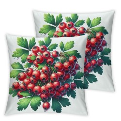 Ulloord Throw Pillow Cover Green Branches Hawthorn Strewn Red Cushion Case Home Office Sofa Hidden Zipper Pillowcase Square Two Sides Printed