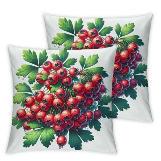 Ulloord Throw Pillow Cover Green Branches Hawthorn Strewn Red Cushion Case Home Office Sofa Hidden Zipper Pillowcase Square Two Sides Printed