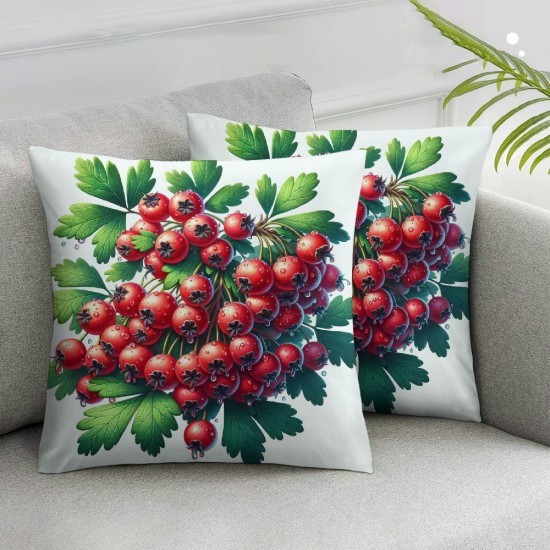 Ulloord Throw Pillow Cover Green Branches Hawthorn Strewn Red Cushion Case Home Office Sofa Hidden Zipper Pillowcase Square Two Sides Printed