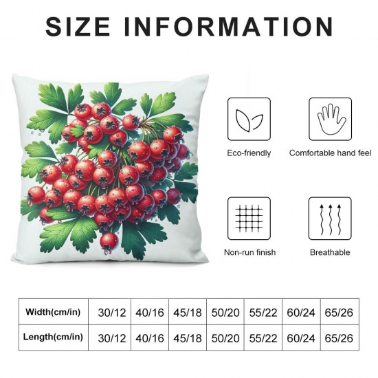 Ulloord Throw Pillow Cover Green Branches Hawthorn Strewn Red Cushion Case Home Office Sofa Hidden Zipper Pillowcase Square Two Sides Printed