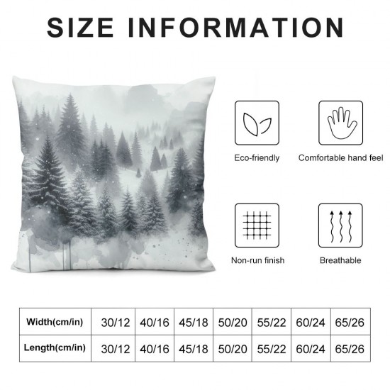 Ulloord Throw Pillow Cover Winter Forest Pine Spruce Trees White Space Snowy Christmas Cushion Case Home Office Sofa Hidden Zipper Pillowcase Square  Two Sides Printed