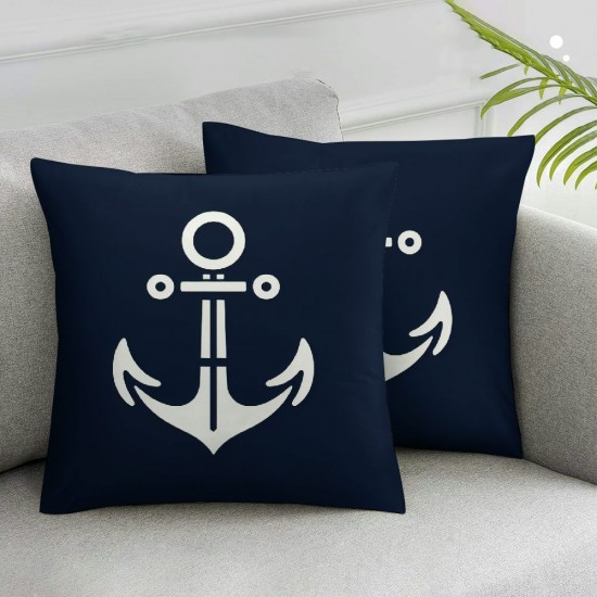 Ulloord Navy White Nautical Anchor Romantic Hidden Zipper Home Sofa Decorative Throw Pillow Cover Cushion Case  Square Design Printed Pillowcase