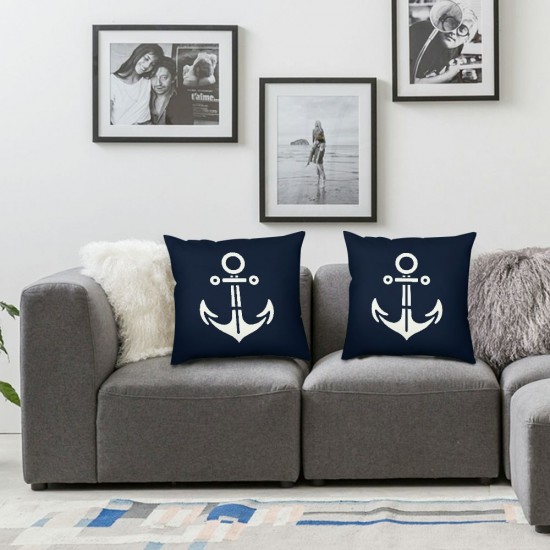 Ulloord Navy White Nautical Anchor Romantic Hidden Zipper Home Sofa Decorative Throw Pillow Cover Cushion Case  Square Design Printed Pillowcase