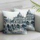 Ulloord Throw Pillow Covers River Water Bridge Cathedral Cushion Cases Home Office Sofa Hidden Zipper Pillowcase Square Two Sides Printed