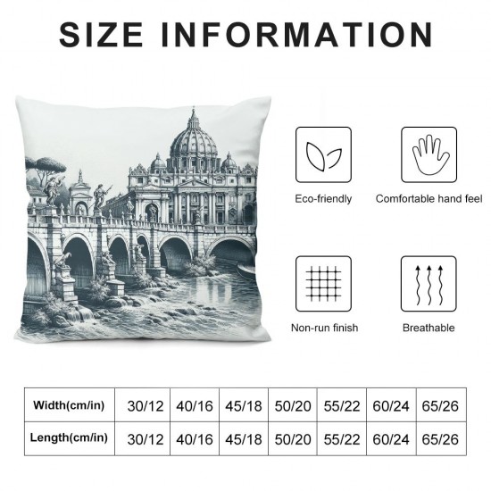 Ulloord Throw Pillow Covers River Water Bridge Cathedral Cushion Cases Home Office Sofa Hidden Zipper Pillowcase Square Two Sides Printed