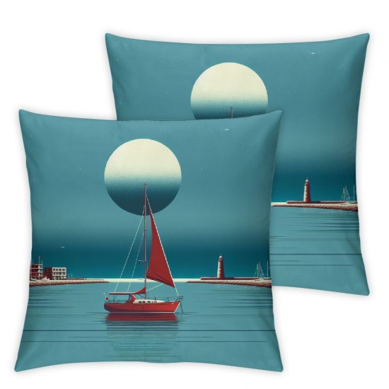 Ulloord Throw Pillow Covers Red Boat Cushion Cases Home Office Sofa Hidden Zipper Pillowcase Square Two Sides Printed