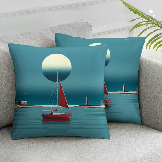 Ulloord Throw Pillow Covers Red Boat Cushion Cases Home Office Sofa Hidden Zipper Pillowcase Square Two Sides Printed