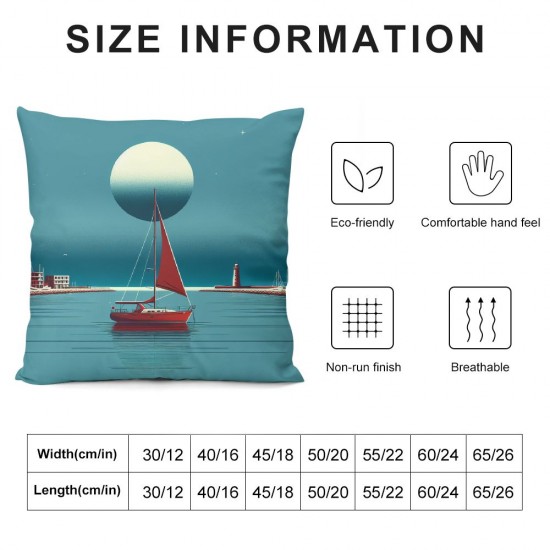 Ulloord Throw Pillow Covers Red Boat Cushion Cases Home Office Sofa Hidden Zipper Pillowcase Square Two Sides Printed