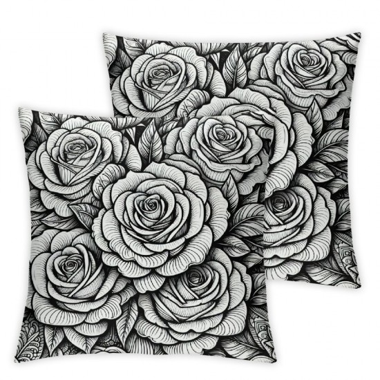 Ulloord  Throw Pillow Covers Roses Cushion Cases Home Office Sofa Hidden Zipper Pillowcase Square  Two Sides Printed