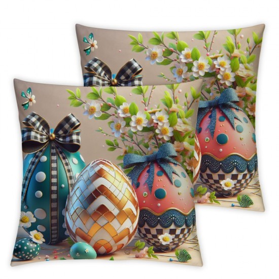 Ulloord Throw Pillow Covers , Spring Floral Eggs Truck Holiday Cushion Case for Home Sofa Couch Decoration