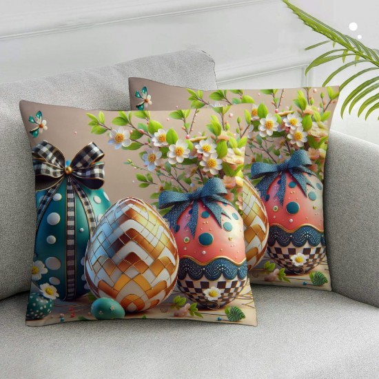 Ulloord Throw Pillow Covers , Spring Floral Eggs Truck Holiday Cushion Case for Home Sofa Couch Decoration