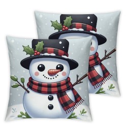 Ulloord Red Christmas Pillow Covers Christmas Decorations Snowman Wreath Merry Christmas Winter Holiday Decor Throw Cushion Case for Home Couch