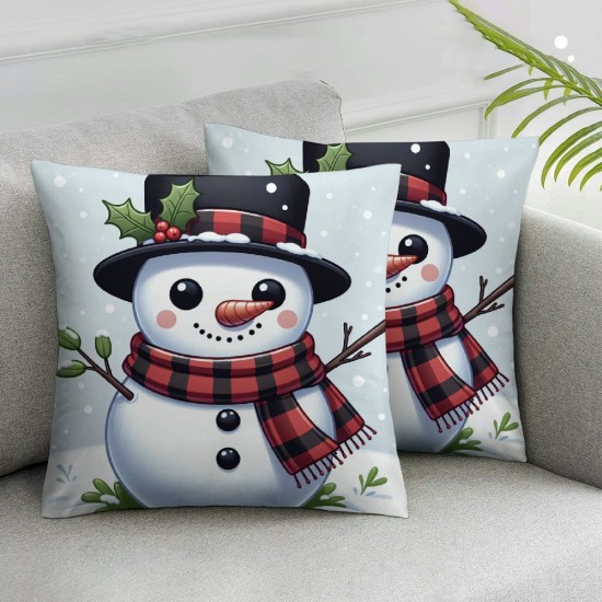 Ulloord Red Christmas Pillow Covers Christmas Decorations Snowman Wreath Merry Christmas Winter Holiday Decor Throw Cushion Case for Home Couch