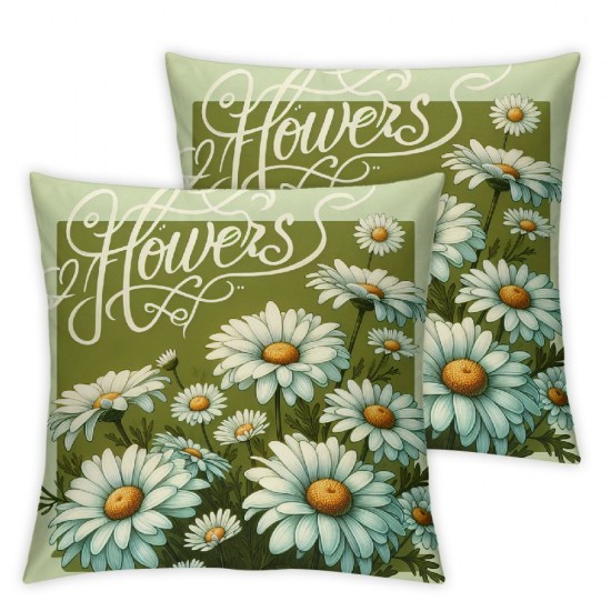 Ulloord Spring Summer Throw Pillow Covers , Bloom Daisy Flowers Farmhouse Holiday Green Cushion Case for Home Sofa Couch Decoration