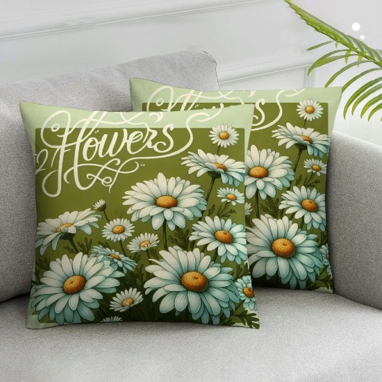 Ulloord Spring Summer Throw Pillow Covers , Bloom Daisy Flowers Farmhouse Holiday Green Cushion Case for Home Sofa Couch Decoration