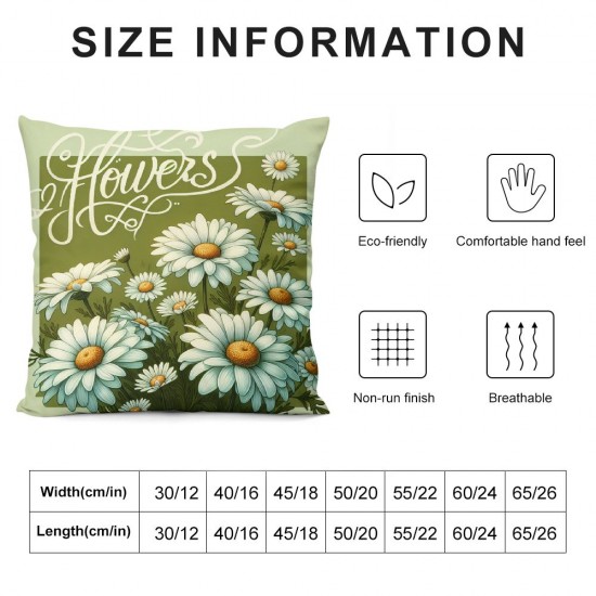 Ulloord Spring Summer Throw Pillow Covers , Bloom Daisy Flowers Farmhouse Holiday Green Cushion Case for Home Sofa Couch Decoration