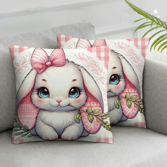 Ulloord Emotion Pillow Covers Farmhouse Decorations for Spring Decorative Pink Eggs Throw Cushion Case for Home Decor