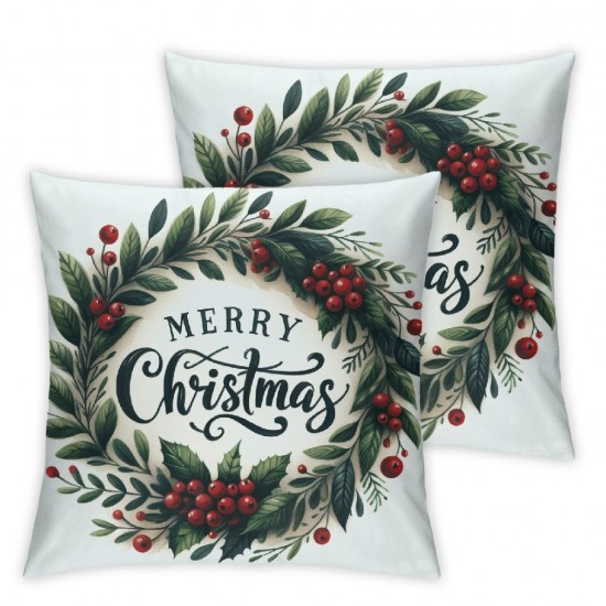 Ulloord  Emotion Merry Christmas Wreath Throw Pillow Cover  Home Decor Cushion Case for Sofa Couch Farmhouse Christmas Decorations