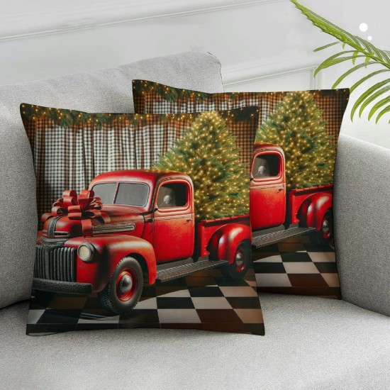 Ulloord Emotion Buffalo Check Christmas Pillow Covers Farmhouse Decorations Merry Truck Winter Holiday Decor Throw Cushion Case for Home Couch