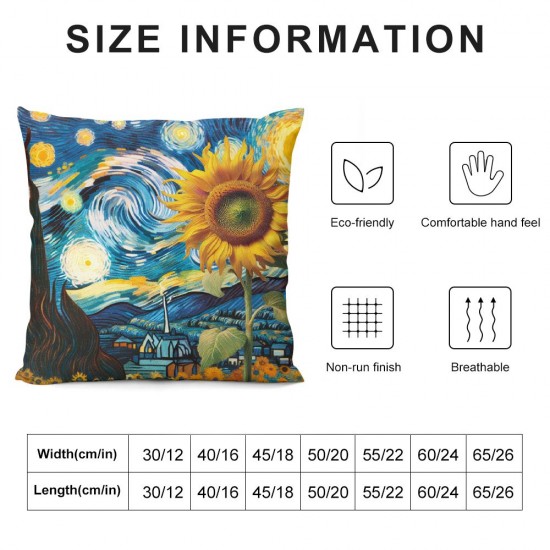 Ulloord Square Throw Pillow Covers Abstract Painting of Blue Starry Sky and Sunflowers Pillow Cases Decorative for Home Bedroom Sofa Pillowcases Standard Size