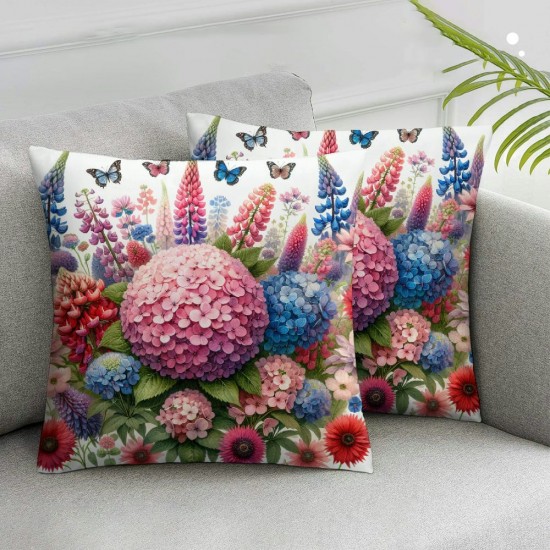 Ulloord Square Throw Pillow Covers Beautiful Floral Butterfly Flowers Design Pillow Cases Decorative for Home Bedroom Sofa Pillowcases Standard Size