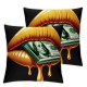 Ulloord Square Throw Pillow Covers Money Lips Fripping Gold Black Marble Texture Pillow Cases Decorative for Home Bedroom Sofa Pillowcases Standard Size