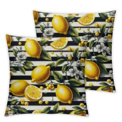 Ulloord Yellow Lemons Black and White Stripes Double Sided Pillow Cases Summer Fresh Fruit Pattern Plush Pillowcase Square Cushion Pillow Covers for Sofa Bed Home Decor