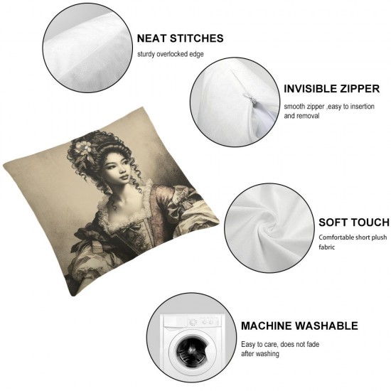 Ulloord Pillow Cases Oil Painting Elegant Woman Portrait Square Decorative Throw Pillow Cover Washable Pillowcase for Home Office Travel Bed Sofa