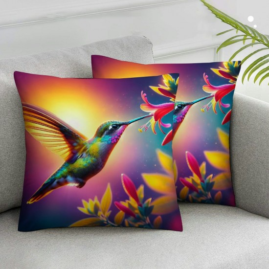 Ulloord Pillow Cover Blackthroated Feeding Bird Black On Beauty Powderpuff Tree Animals Day Nature Decorative Linen Throw Pillow Case for Sofa Car Bedding Decoration