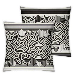 Ulloord Pillow Cover Chain Geometric Line Abstract Greek Antique for Floor Black White Color Key Decorative Linen Throw Pillow Case for Sofa Car Bedding Decoration