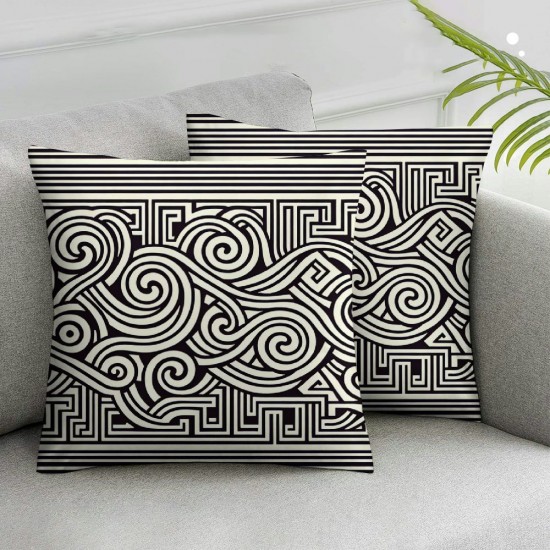 Ulloord Pillow Cover Chain Geometric Line Abstract Greek Antique for Floor Black White Color Key Decorative Linen Throw Pillow Case for Sofa Car Bedding Decoration