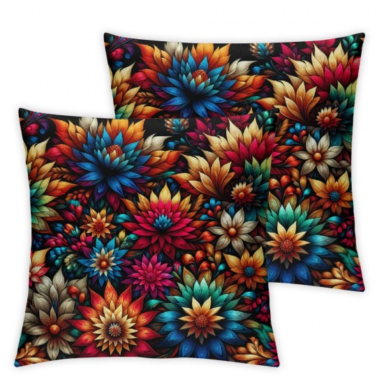 Ulloord Pillow Cover Colorful Flower Folk Floral Pattern Green Poland Repetitive Slavic Decorative Linen Throw Pillow Case for Sofa Car Bedding Decoration