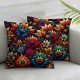 Ulloord Pillow Cover Colorful Flower Folk Floral Pattern Green Poland Repetitive Slavic Decorative Linen Throw Pillow Case for Sofa Car Bedding Decoration