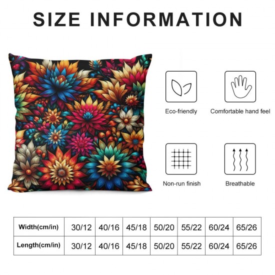 Ulloord Pillow Cover Colorful Flower Folk Floral Pattern Green Poland Repetitive Slavic Decorative Linen Throw Pillow Case for Sofa Car Bedding Decoration