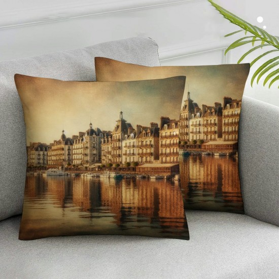 Decorative Square Throw Pillow Cover Linen On South USA at Historic Homes Landmarks Atlantic Parks Outdoor Residential Pillow Case for Couch Sofa Home Decoration