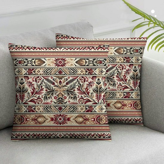 Ulloord Throw Pillow Cover Linen Decoration Crimson Red Beige Yemen Style Sadu Rug Abstract Vintage Kuwait Textures Decorative Square Pillow Case for Couch Sofa Home Decoration