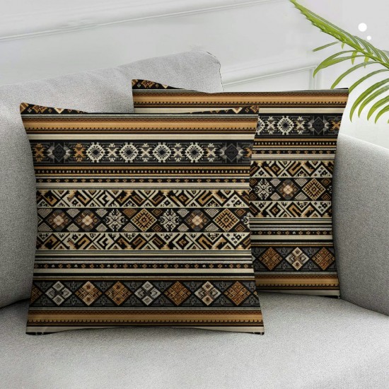 Throw Pillow Cover Linen n Frame Pattern Geometric Ornament Elements Abstract Decoration Textures Ornate Decorative Square Pillow Case for Couch Sofa Home Decoration