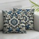 Ulloord Pillow Cover Pattern Blue Beige Endless in Retro Linoleum Floral Turkish Decorative Linen Throw Pillow Case for Sofa Car Bedding Decoration