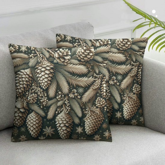 Throw Pillow Cover Linen Winter Landscape for Hand Green Branches Decoration Decorative Square Pillow Case for Couch Sofa Home Decoration