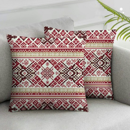 Ulloord Decorative Square Throw Pillow Cover Linen Folk Crossstitch Pattern Traditional Textures Finnish Oblast Pillow Case for Couch Sofa Home Decoration