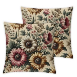 Ulloord Throw Pillow Cover Linen Retro Spring Color Gerbera Pattern Summer Bouquet On Romantic Decorative Square Pillow Case for Sofa Home Decoration