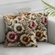 Ulloord Throw Pillow Cover Linen Retro Spring Color Gerbera Pattern Summer Bouquet On Romantic Decorative Square Pillow Case for Sofa Home Decoration