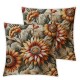 Ulloord Decorative Square Throw Pillow Cover Linen Sunflowers Orange Flowers Summer Season On Natural Nature Textures Pattern Pillow Case for Couch Sofa Home Decoration