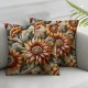 Ulloord Decorative Square Throw Pillow Cover Linen Sunflowers Orange Flowers Summer Season On Natural Nature Textures Pattern Pillow Case for Couch Sofa Home Decoration