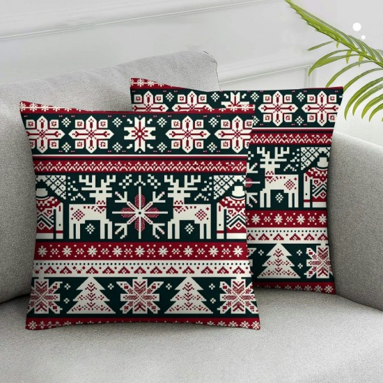 Pillow Cover Northern Norway Festive Sweater Winter Fairisle Dark Design Abstract Textures Decorative Linen Throw Pillow Case for Sofa Car Bedding Decoration