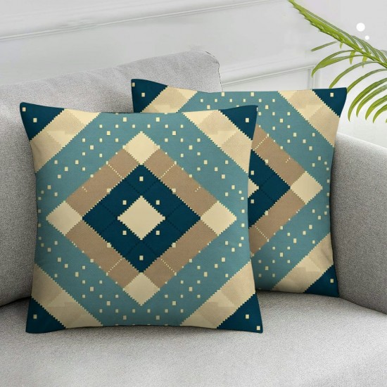 Ulloord Pillow Cover Abstract Pattern Blue White Seamlessly Checkered Classic Dashed Decorative Linen Throw Pillow Case for Sofa Car Bedding Decoration