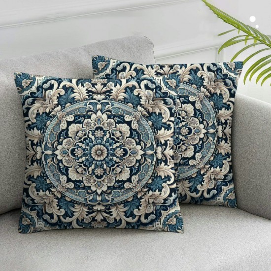 Ulloord Pillow Cover Colorful Floral Blue Old in File Pattern Flower Decorative Linen Throw Pillow Case for Sofa Car Bedding Decoration