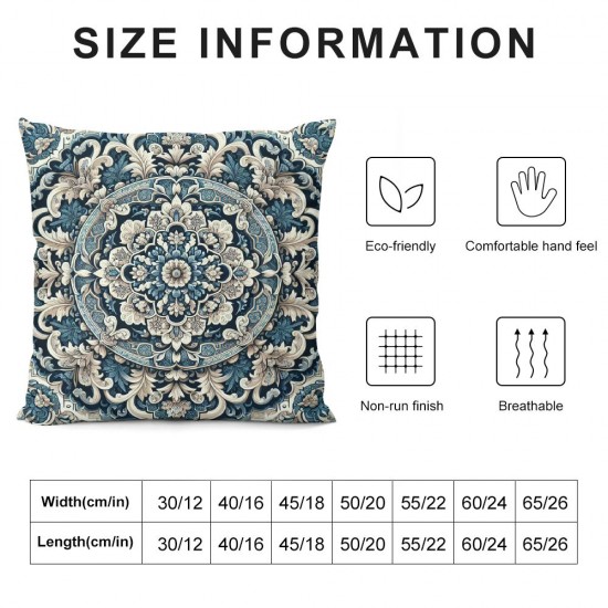 Ulloord Pillow Cover Colorful Floral Blue Old in File Pattern Flower Decorative Linen Throw Pillow Case for Sofa Car Bedding Decoration